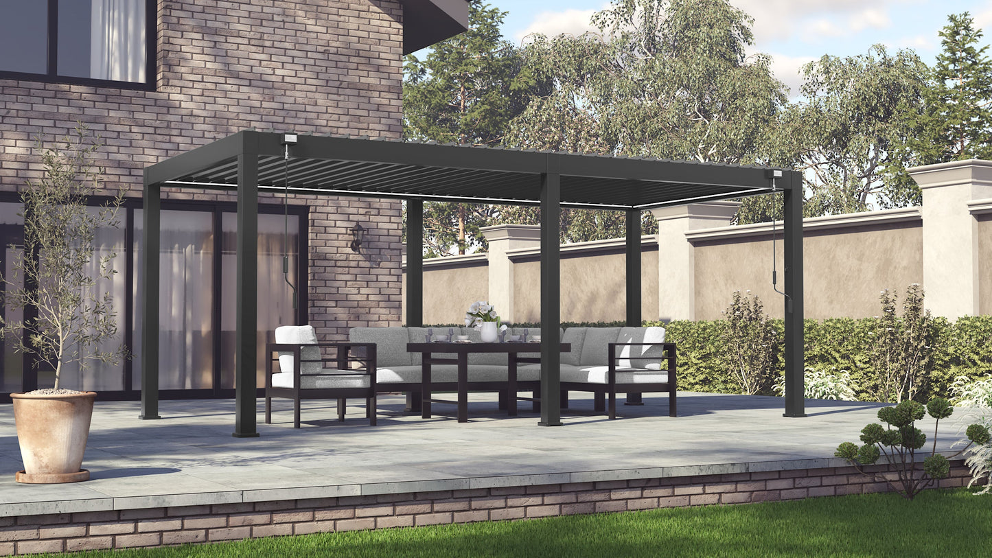 LuxShade™ 3×6m Aluminium Pergola with LEDs, Double-Layered Louvred Roof