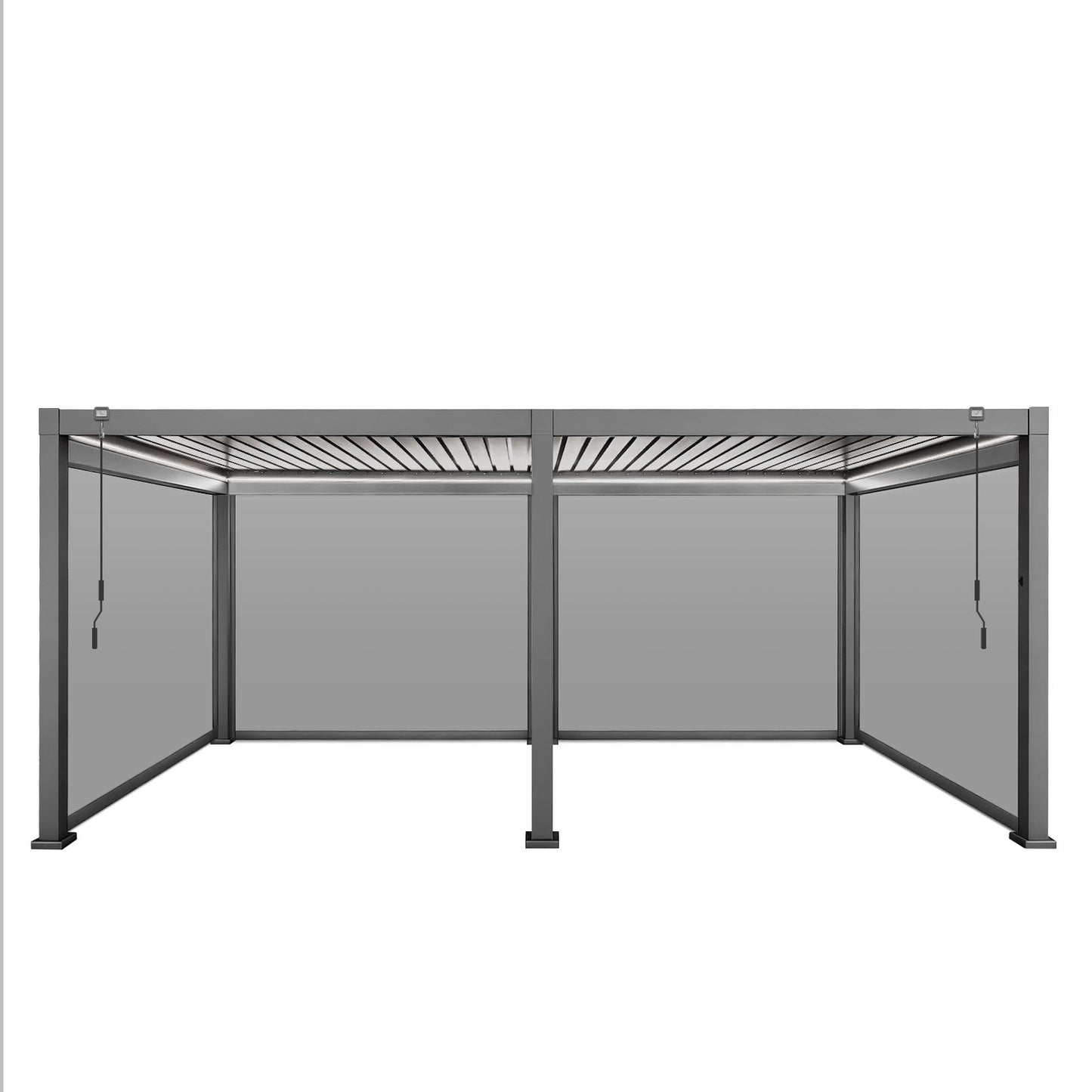 LuxShade™ 3×6m Aluminium Pergola with LEDs, Double-Layered Louvred Roof & Blinds