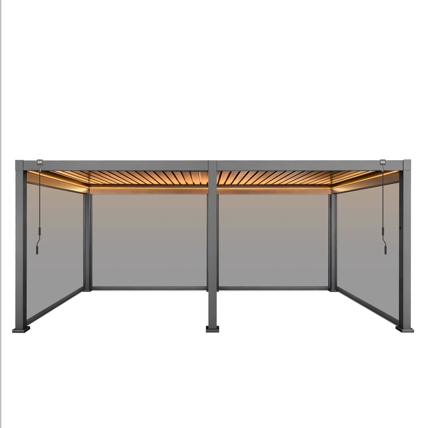 LuxShade™ 3×6m Aluminium Pergola with LEDs, Double-Layered Louvred Roof & Blinds