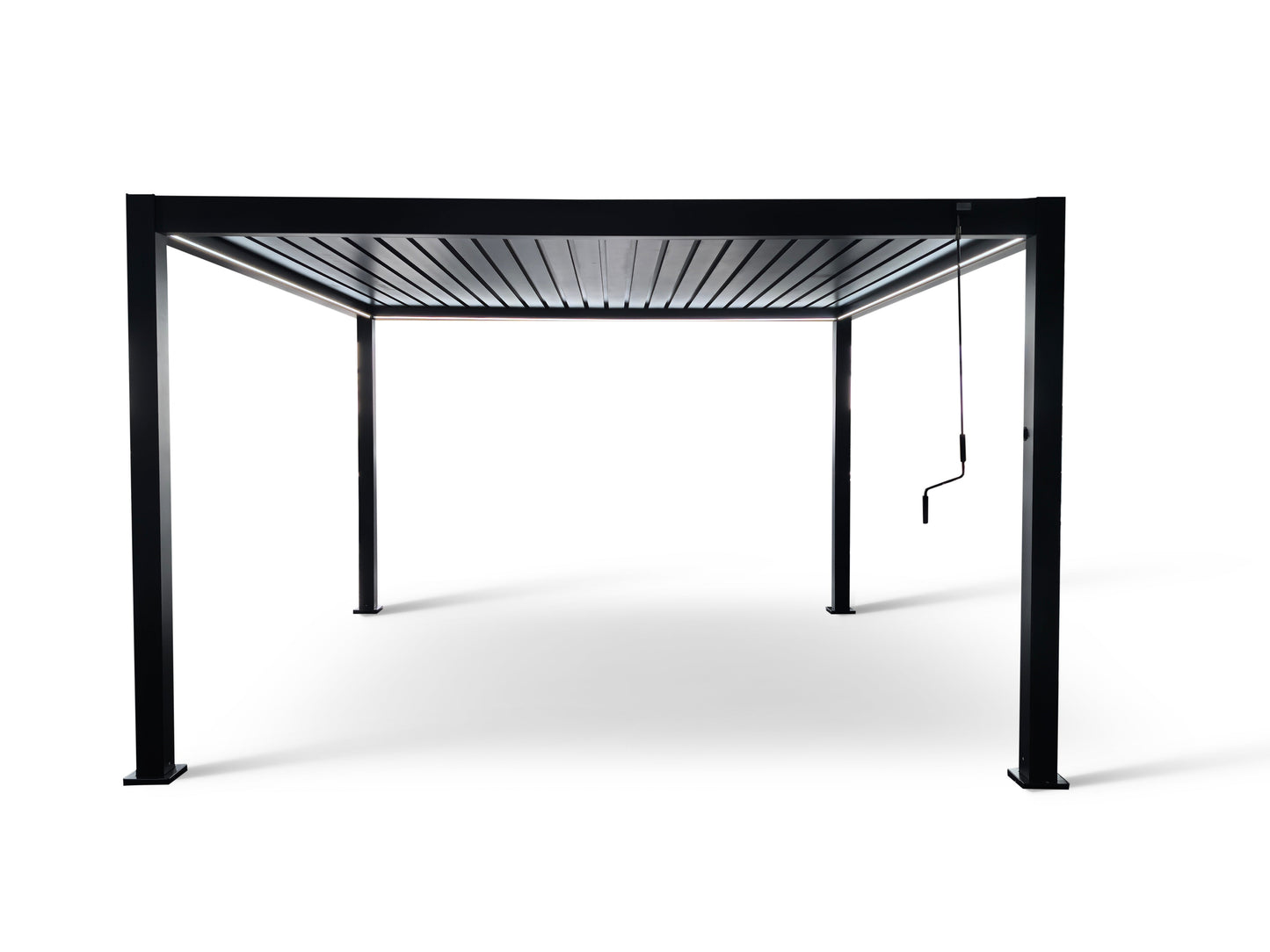 LuxShade™ 4×4m Aluminium Pergola with LEDs, Double-Layered Louvred Roof & 3 Blinds