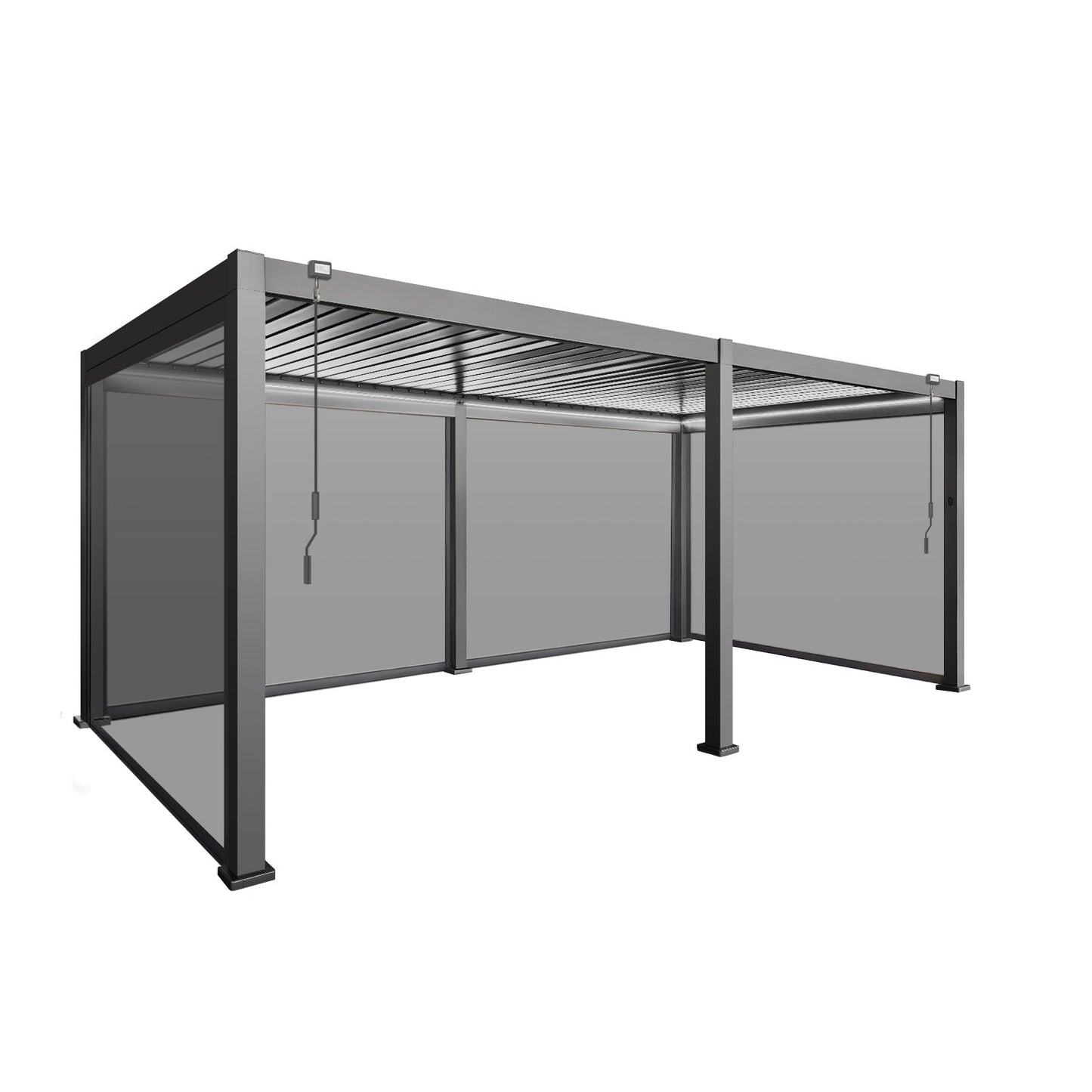 LuxShade™ 3×6m Aluminium Pergola with LEDs, Double-Layered Louvred Roof & Blinds