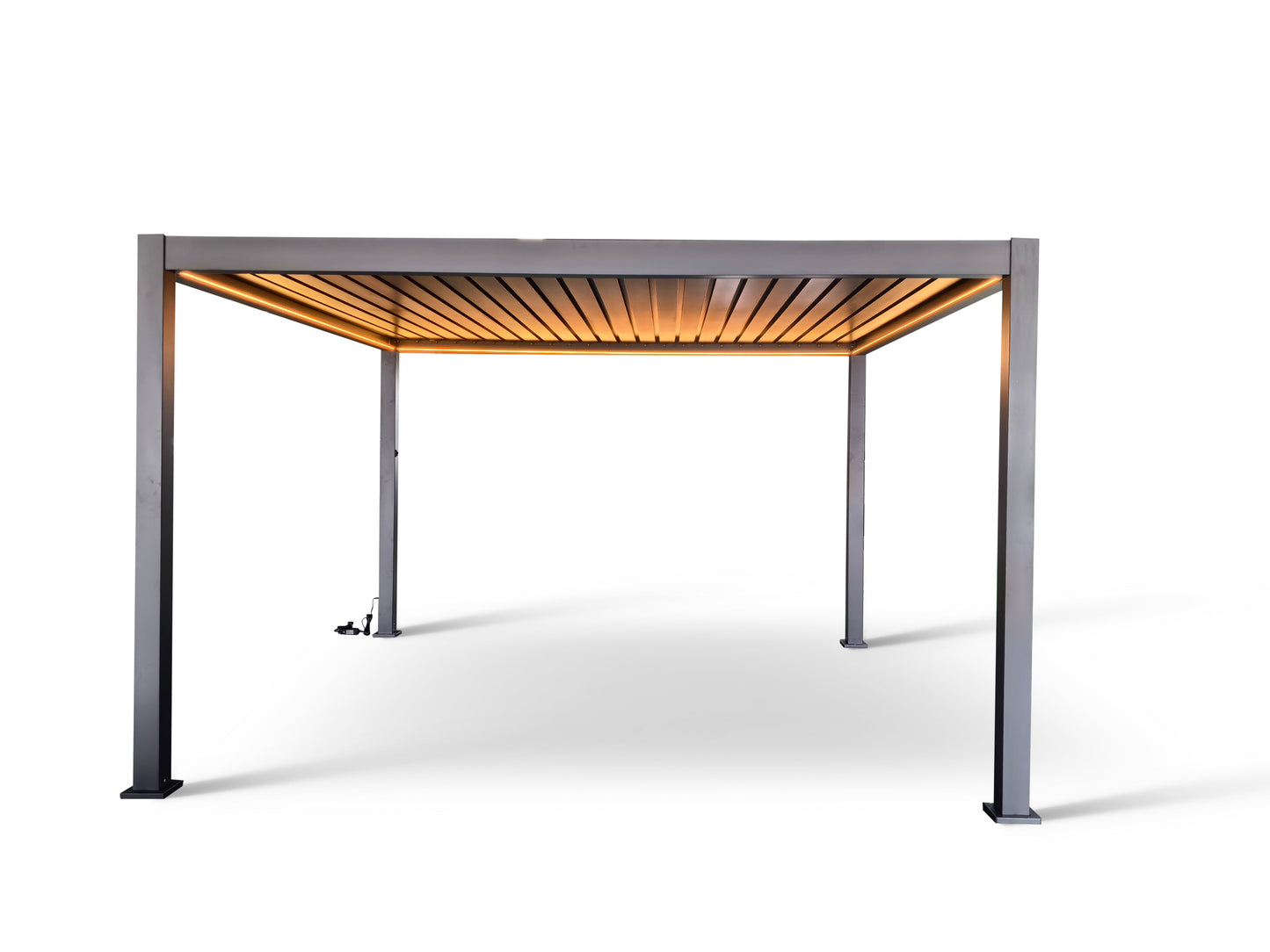 LuxShade™ 4×4m Aluminium Pergola with LEDs, Double-Layered Louvred Roof