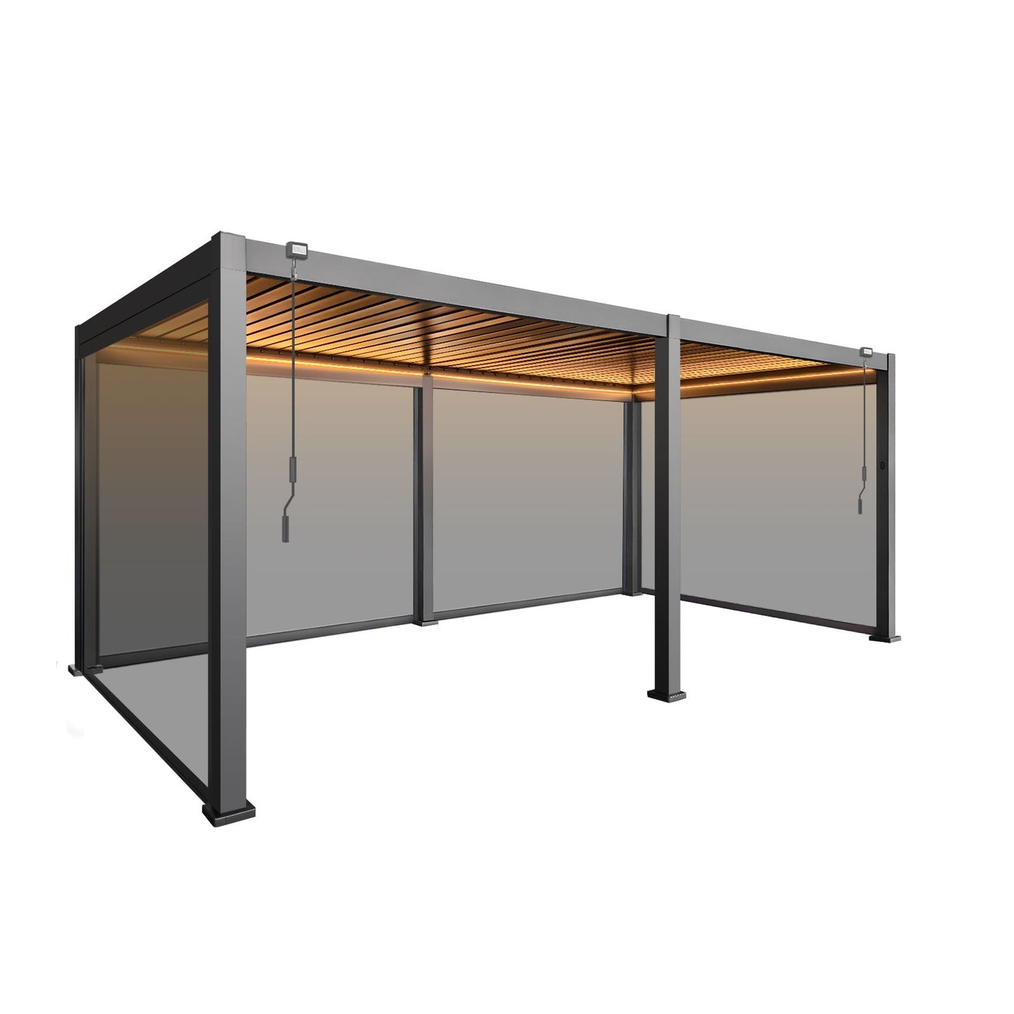 LuxShade™ 3×6m Aluminium Pergola with LEDs, Double-Layered Louvred Roof & Blinds