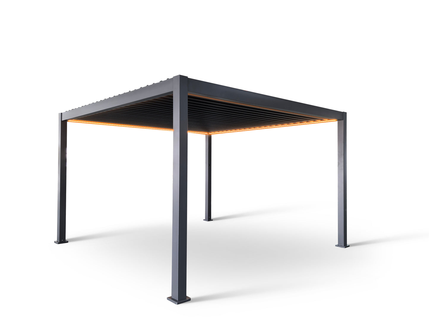 LuxShade™ 4×4m Aluminium Pergola with LEDs, Double-Layered Louvred Roof & 3 Blinds