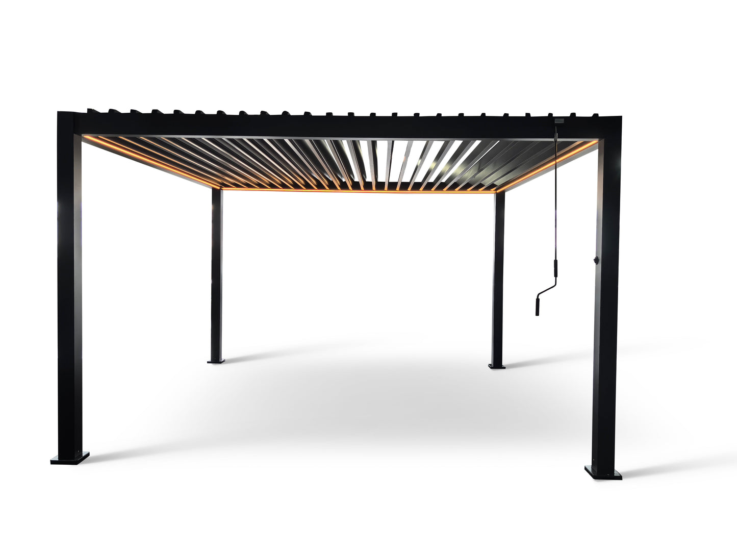 LuxShade™ 4×4m Aluminium Pergola with LEDs, Double-Layered Louvred Roof & 3 Blinds