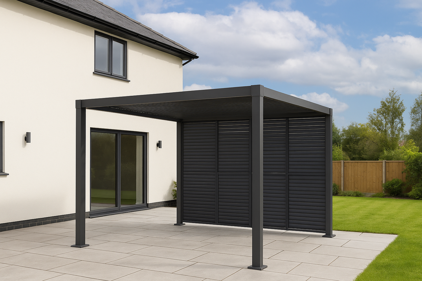4M Aluminium Shuttered Louvre Side Wall (1m x Four Panels) in Dark Grey