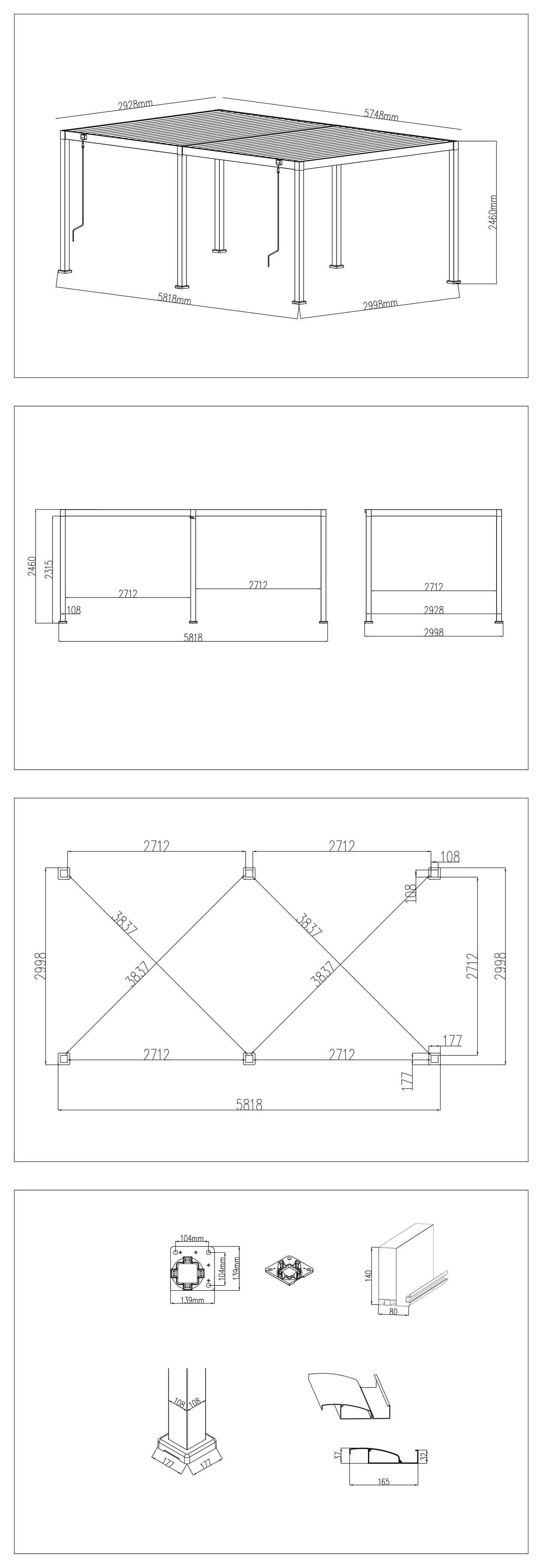 LuxShade™ 3×6m Aluminium Pergola with LEDs, Double-Layered Louvred Roof & Blinds