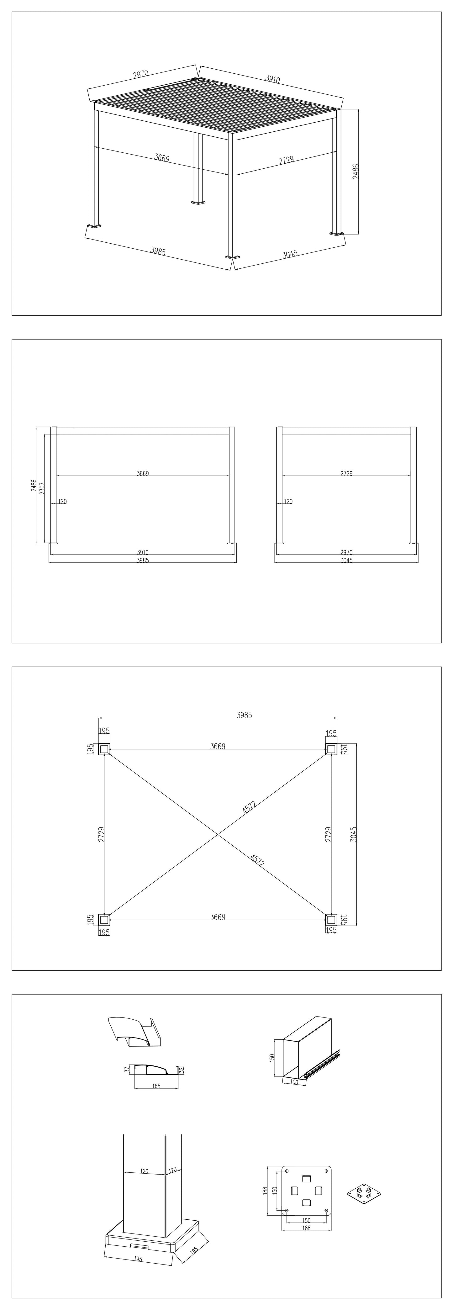 MotaShade™ 3×4m Motorised Aluminium Pergola – Double‑Layer Louvers, LEDs & 3 Windscreens