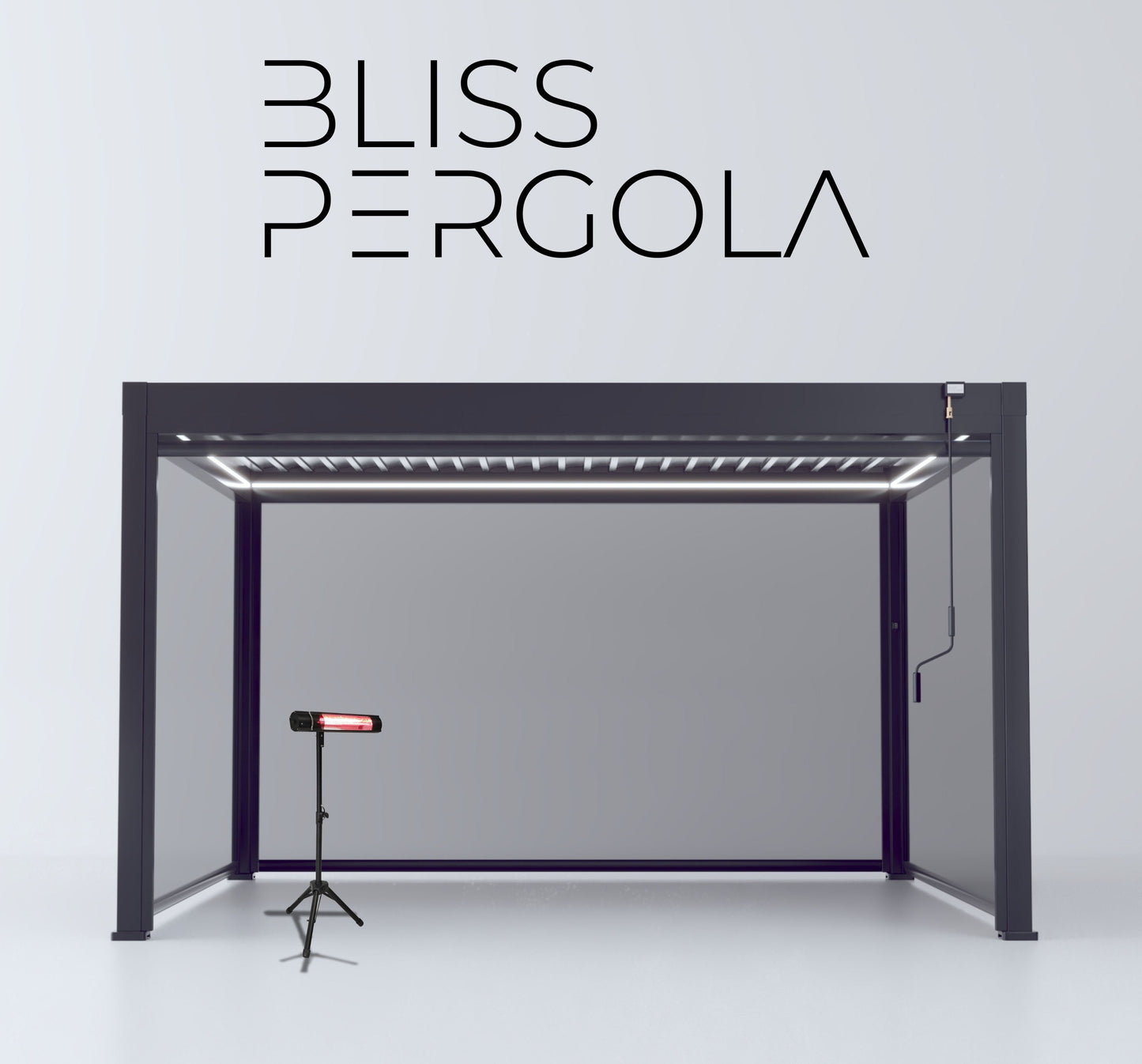 LuxShade™ 4×4m Aluminium Pergola with LEDs, Double-Layered Louvred Roof & 3 Blinds