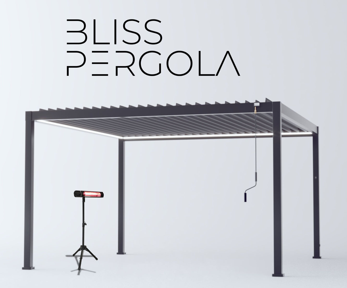 LuxShade™ 4×4m Aluminium Pergola with LEDs, Double-Layered Louvred Roof