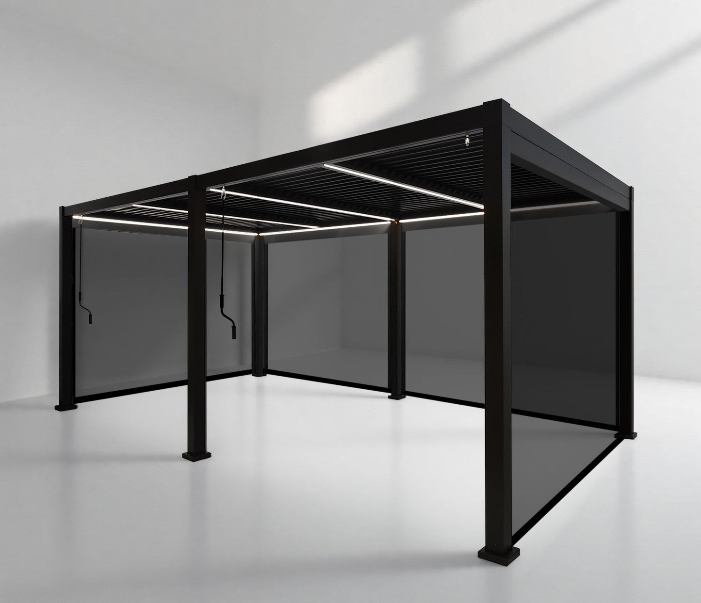 SplitZone™ 3×6m Grey Aluminium Pergola with LEDs, Mid-Beam Louvred Roof & Blinds