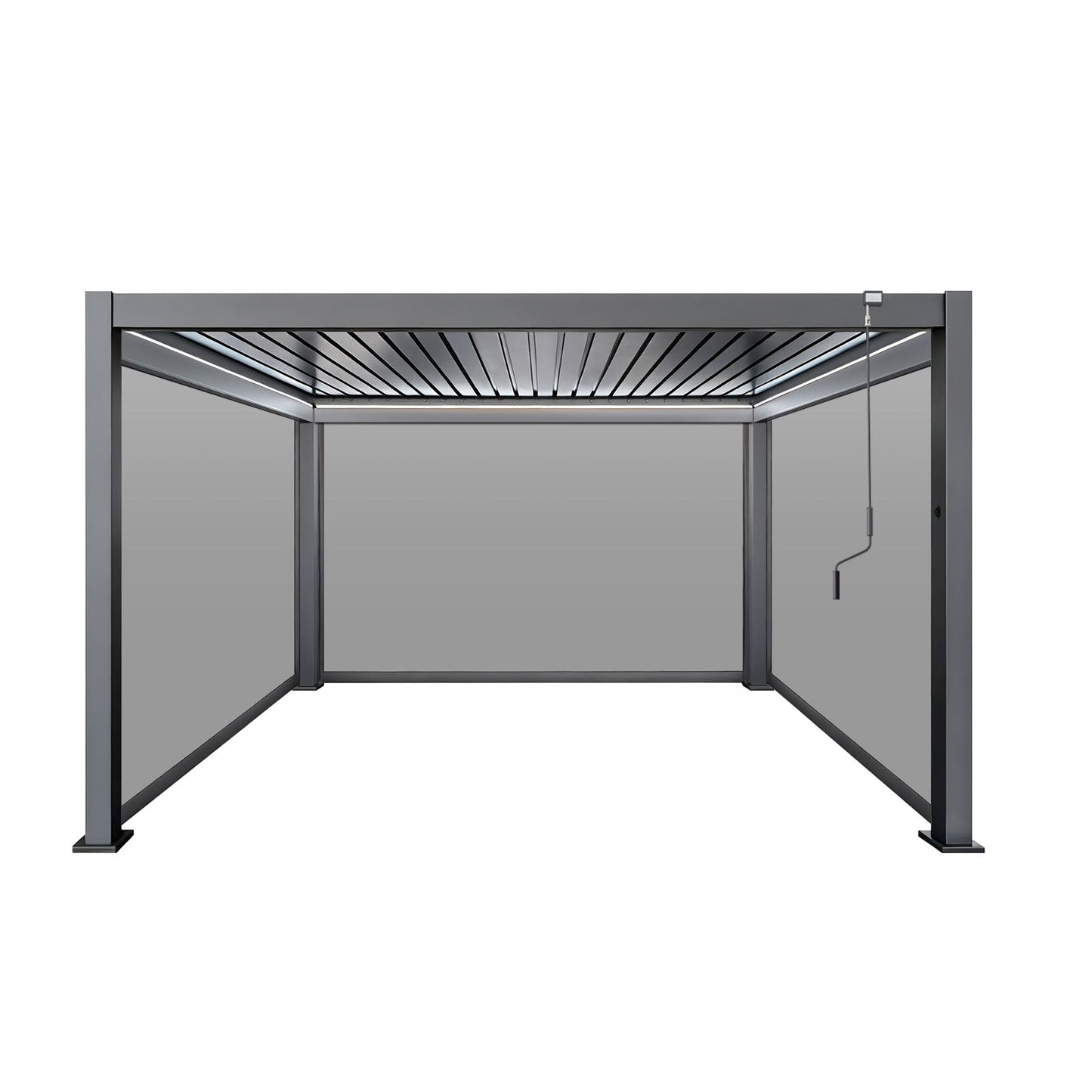 LuxShade™ 4×4m Aluminium Pergola with LEDs, Double-Layered Louvred Roof & 3 Blinds
