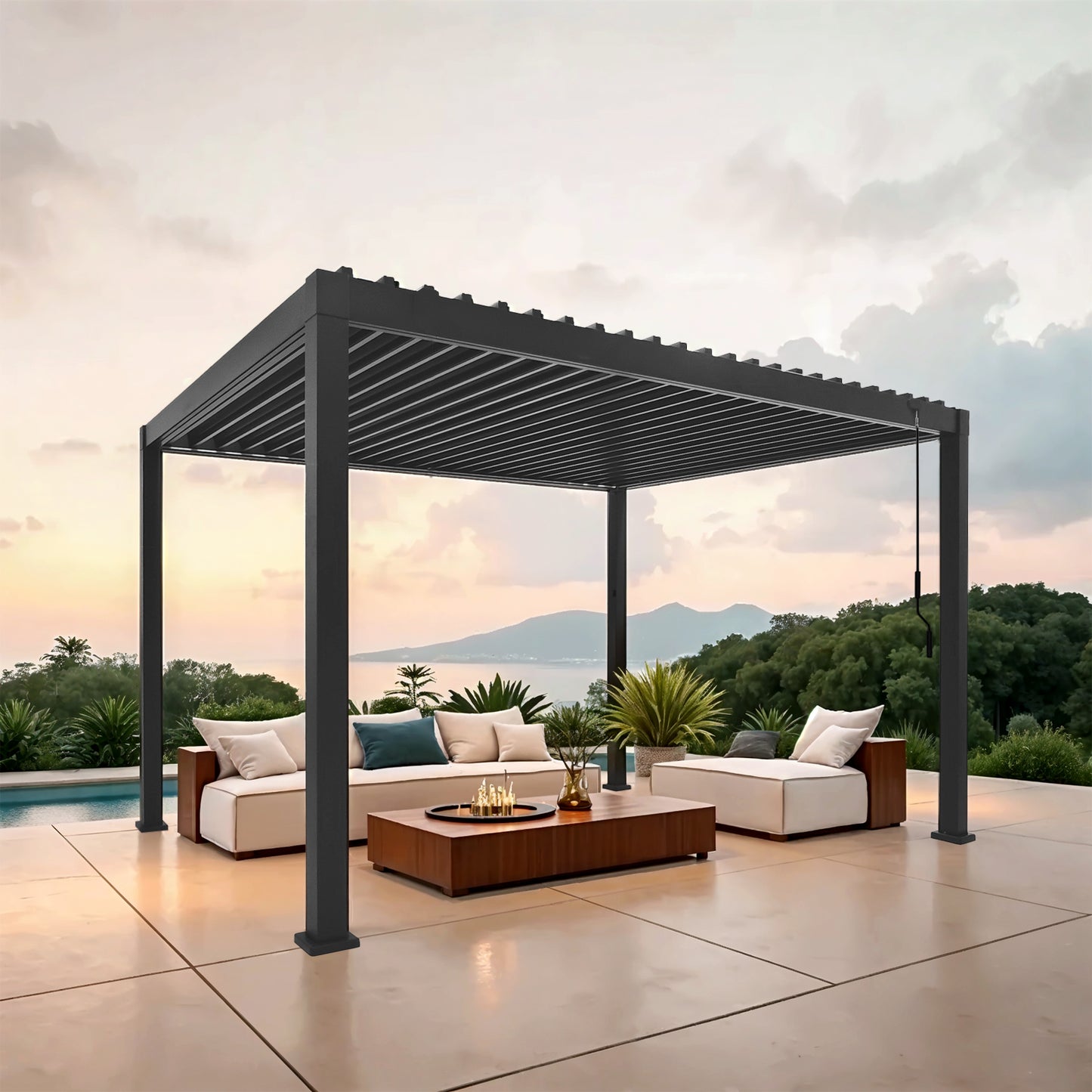 Heavy Duty Grey Aluminium LED Pergola with Double Louvered Shutter Roof 3 x 4m