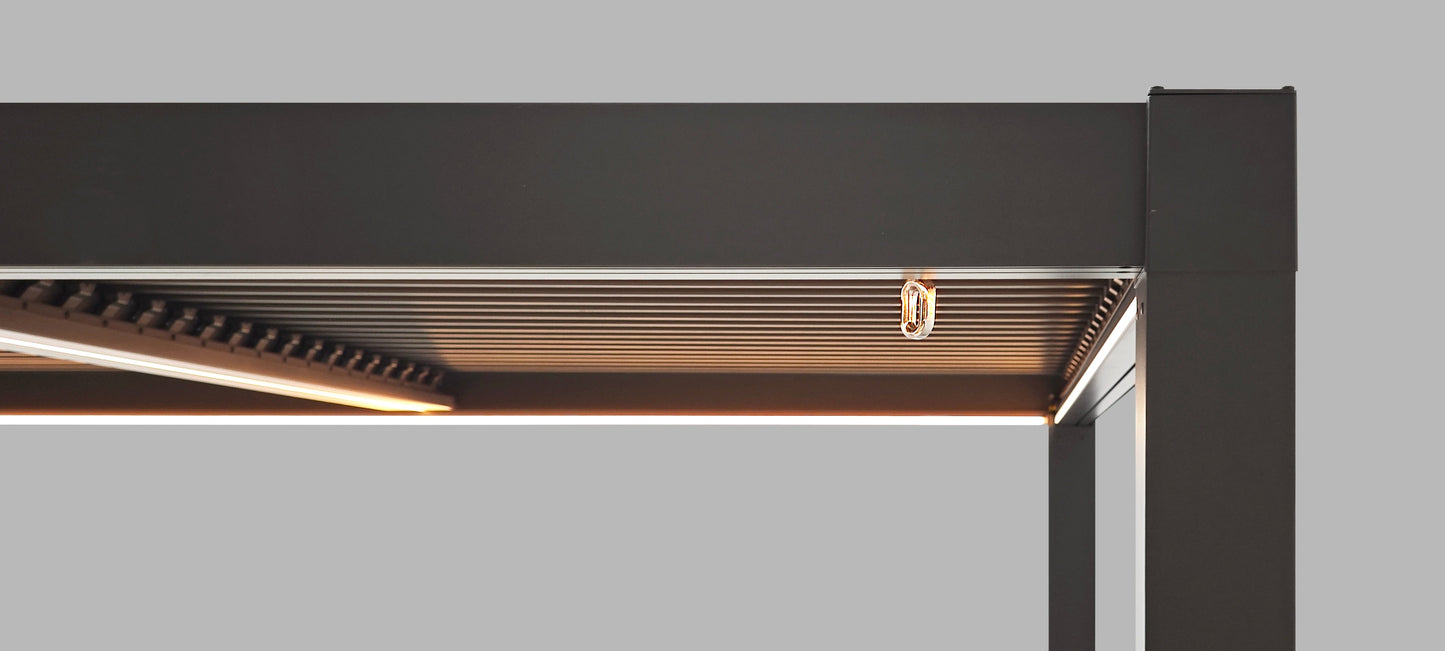 SplitZone™ 3×6m Grey Aluminium Pergola with LEDs, Mid-Beam Louvred Roof
