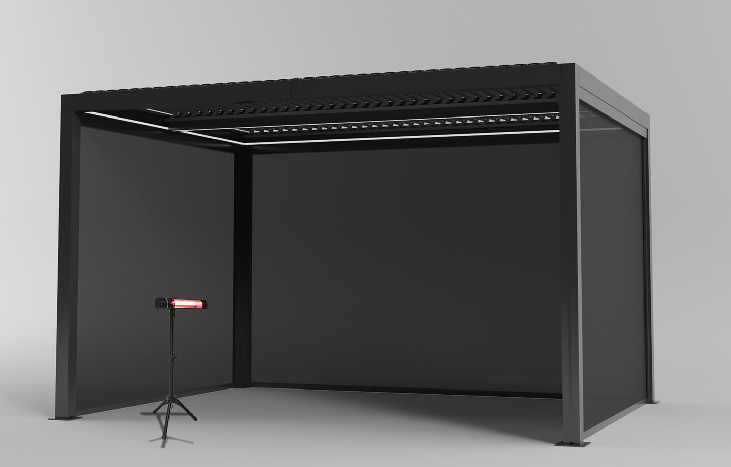 SplitZone™ 3×4m Grey Aluminium Pergola with LEDs, Mid-Beam Louvred Roof + Windscreens