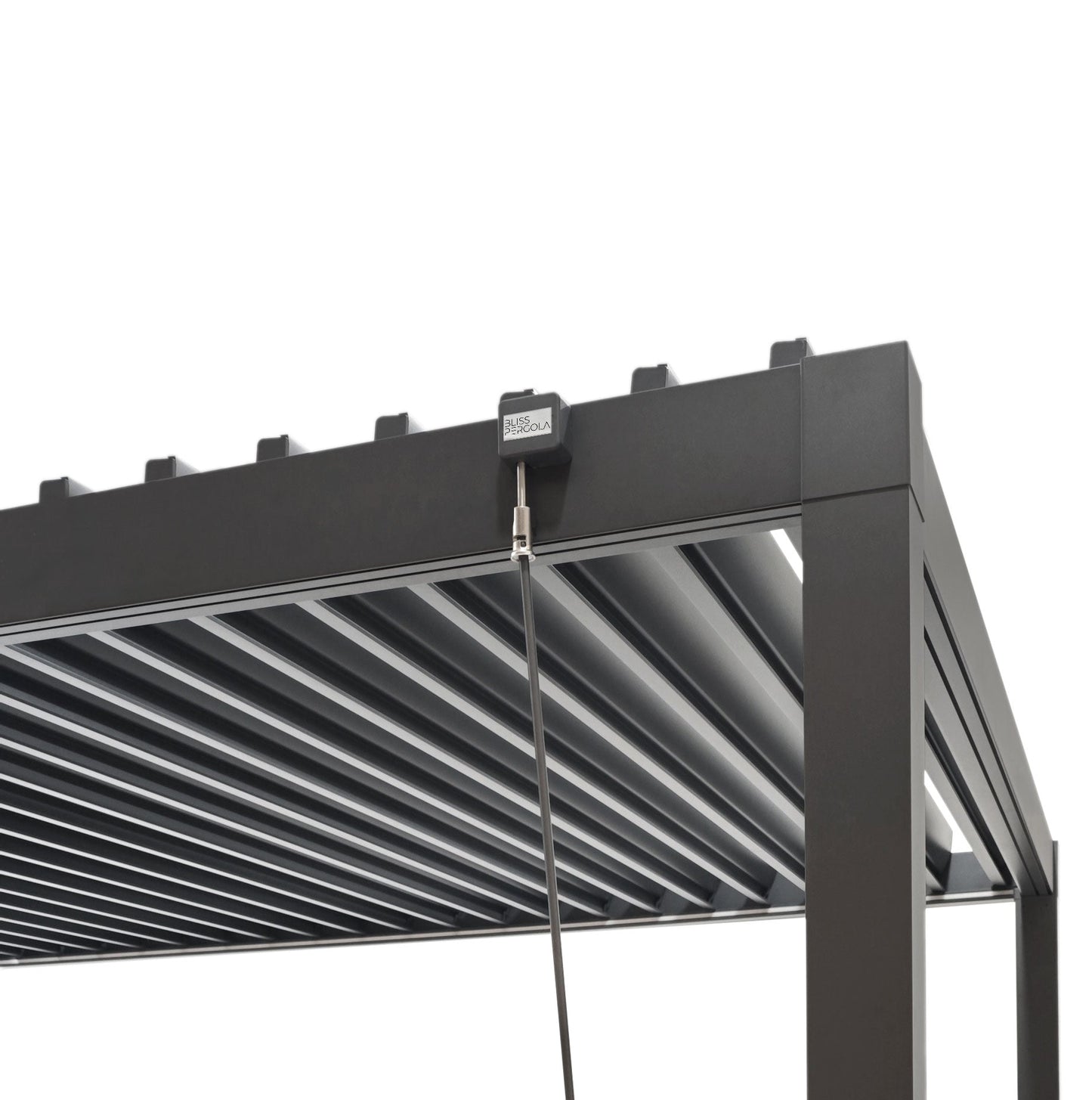 SplitZone™ 3×4m Grey Aluminium Pergola with LEDs, Mid-Beam Louvred Roof + Windscreens
