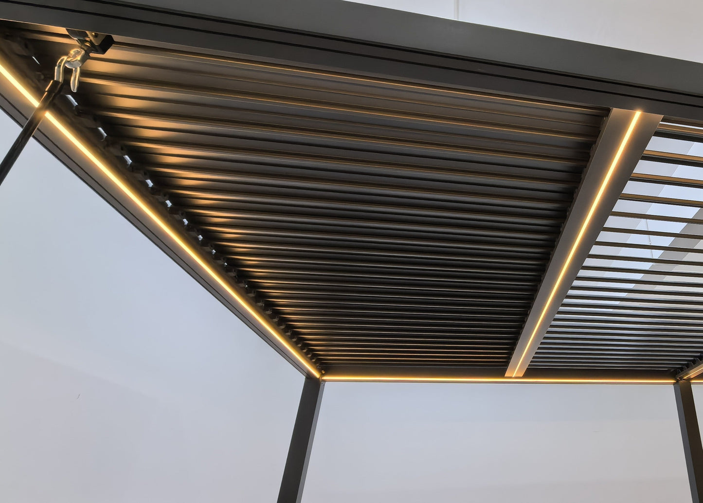 SplitZone™ 3×4m Grey Aluminium Pergola with LEDs, Mid-Beam Louvred Roof + Windscreens