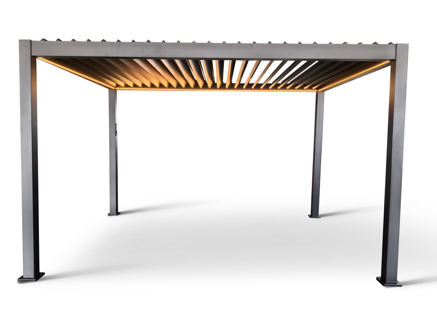MotaShade™ 3×4m Motorised Aluminium Pergola – Double‑Layer Louvers, LEDs & 3 Windscreens