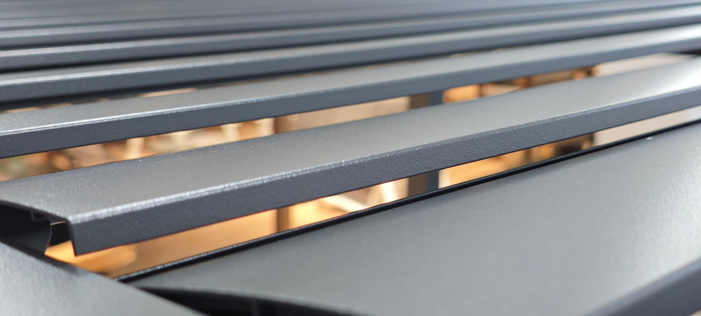 SplitZone™ 3×6m Grey Aluminium Pergola with LEDs, Mid-Beam Louvred Roof