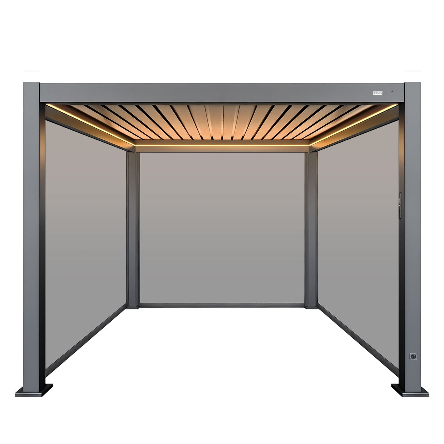 MotaShade™ 3×3m Motorised Aluminium Pergola – Double‑Layer Louvers, LEDs & 3 Windscreens