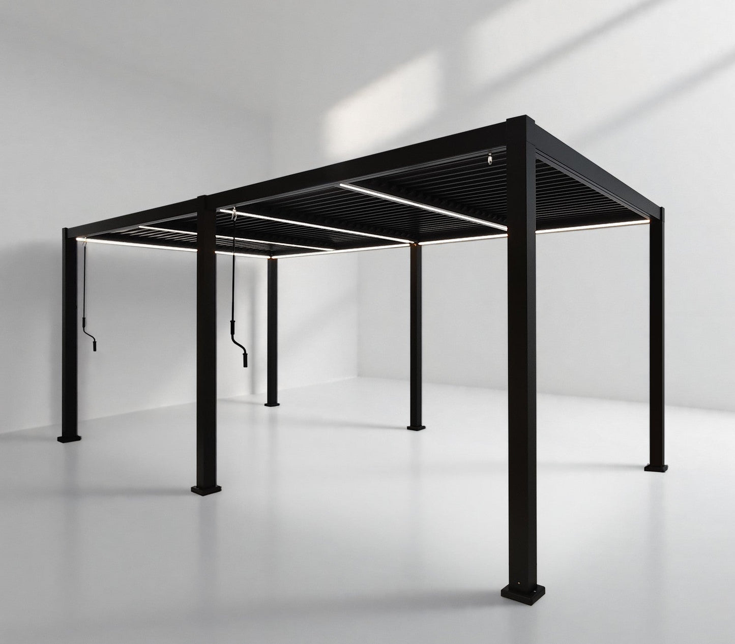 SplitZone™ 3×6m Grey Aluminium Pergola with LEDs, Mid-Beam Louvred Roof