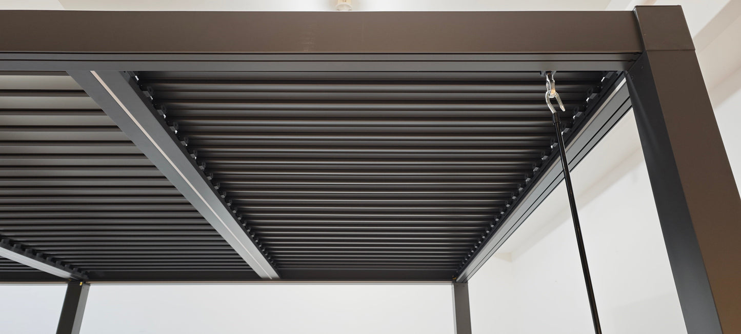 SplitZone™ 3×4m Grey Aluminium Pergola with LEDs, Mid-Beam Louvred Roof
