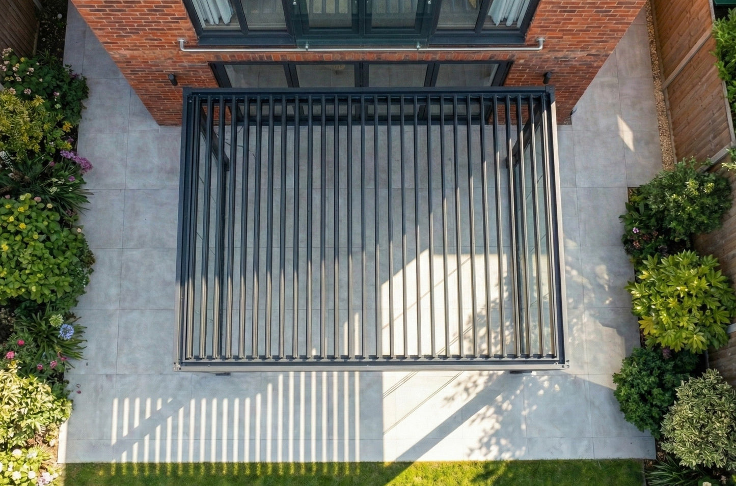 MotaShade™ 3×4m Motorised Aluminium Pergola – Double‑Layer Louvers, LEDs & 3 Windscreens