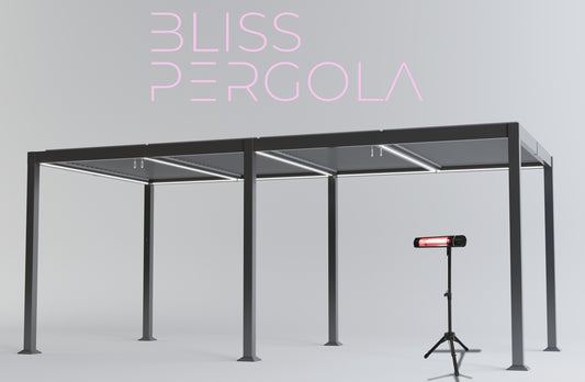 Heavy Duty Grey Aluminium LED Pergola Mid-Beam Louvered Shutter Roof 3 x 6m