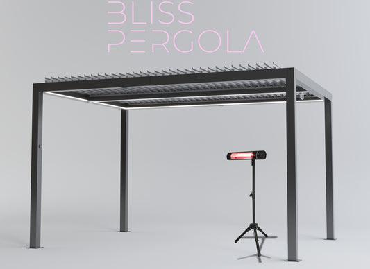 Heavy Duty Grey Aluminium LED Pergola Mid-Beam Louvered Shutter Roof 3 x 4m