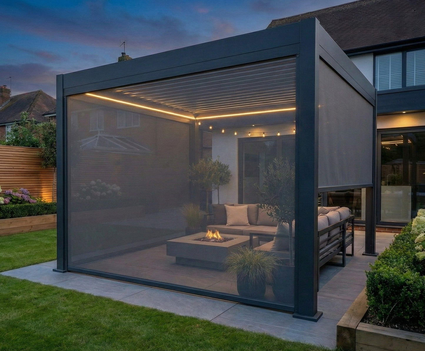 MotaShade™ 3×3m Motorised Aluminium Pergola – Double‑Layer Louvers, LEDs & 3 Windscreens