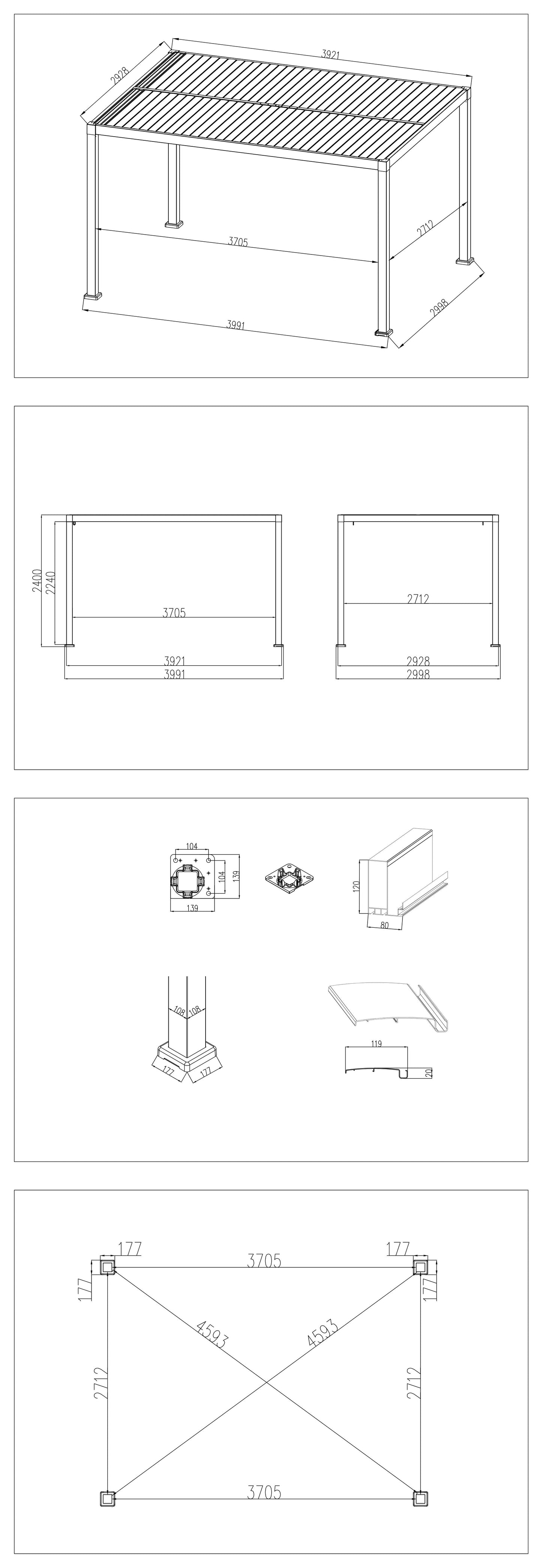 SplitZone™ 3×4m Grey Aluminium Pergola with LEDs, Mid-Beam Louvred Roof