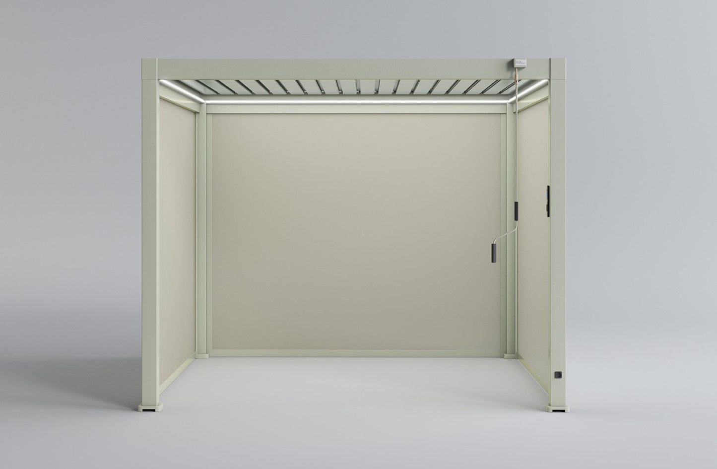 LuxShade™ 3×3m Pebble Aluminium Pergola with LEDs, Double-Layered Roof & 3 Blinds
