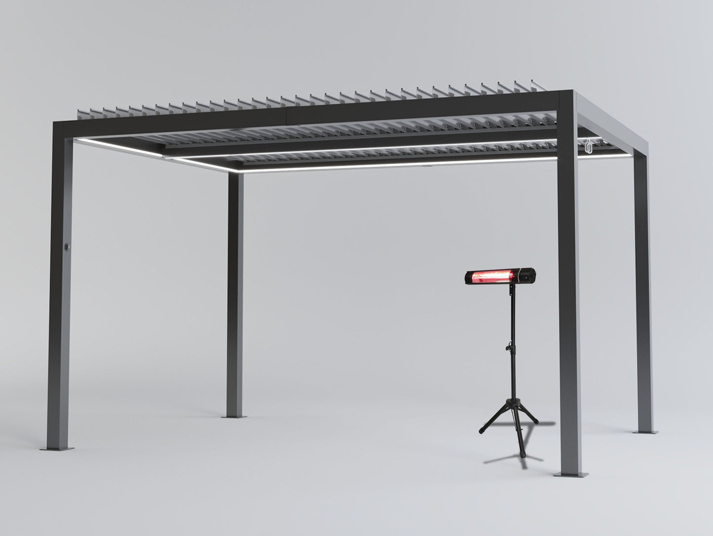 SplitZone™ 3×4m Grey Aluminium Pergola with LEDs, Mid-Beam Louvred Roof