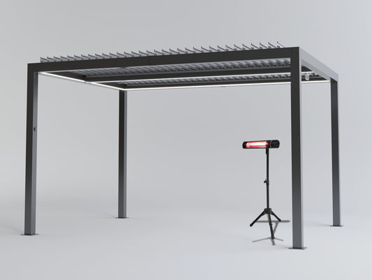 SplitZone™ 3×4m Grey Aluminium Pergola with LEDs, Mid-Beam Louvred Roof