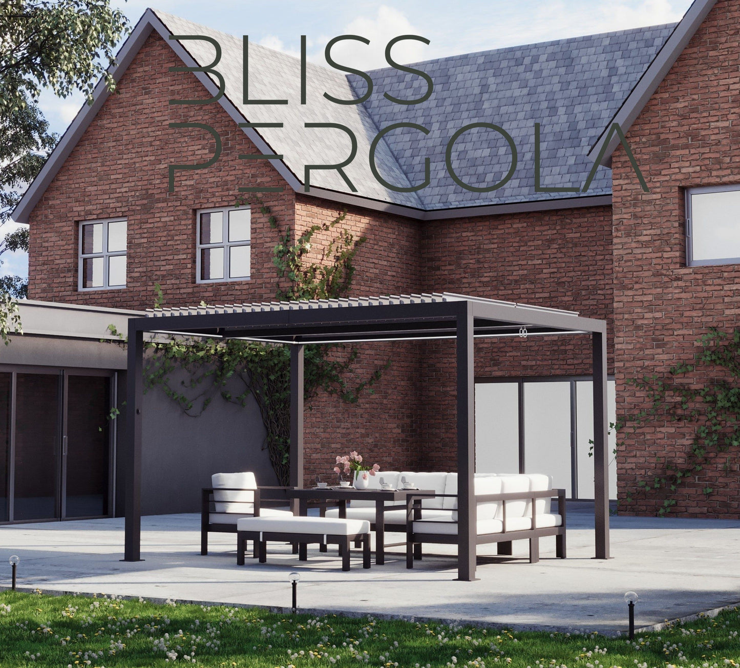 SplitZone™ 3×4m Grey Aluminium Pergola with LEDs, Mid-Beam Louvred Roof