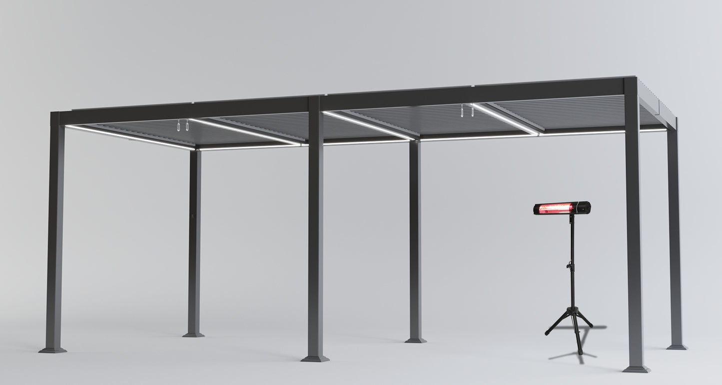 SplitZone™ 3×6m Grey Aluminium Pergola with LEDs, Mid-Beam Louvred Roof