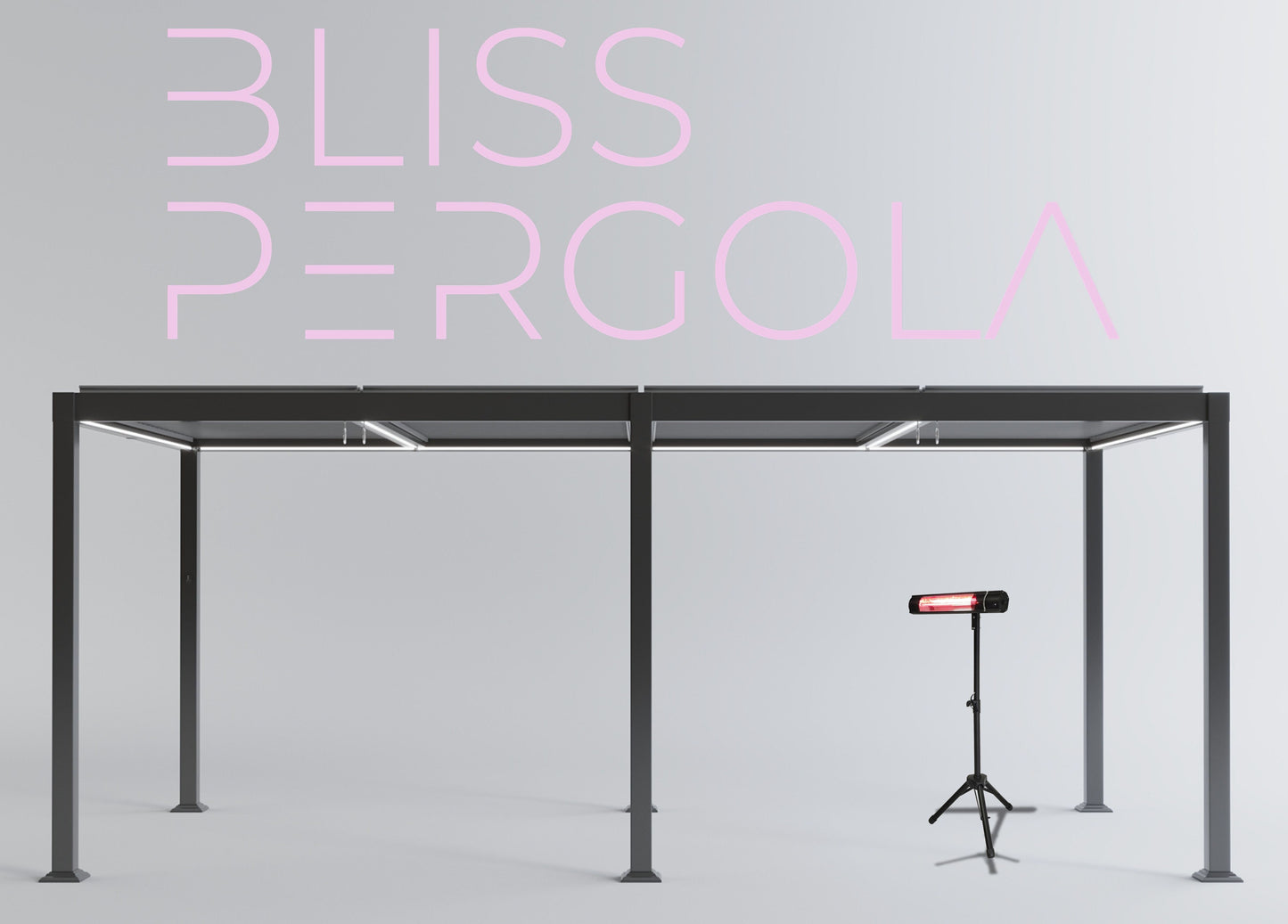 SplitZone™ 3×6m Grey Aluminium Pergola with LEDs, Mid-Beam Louvred Roof
