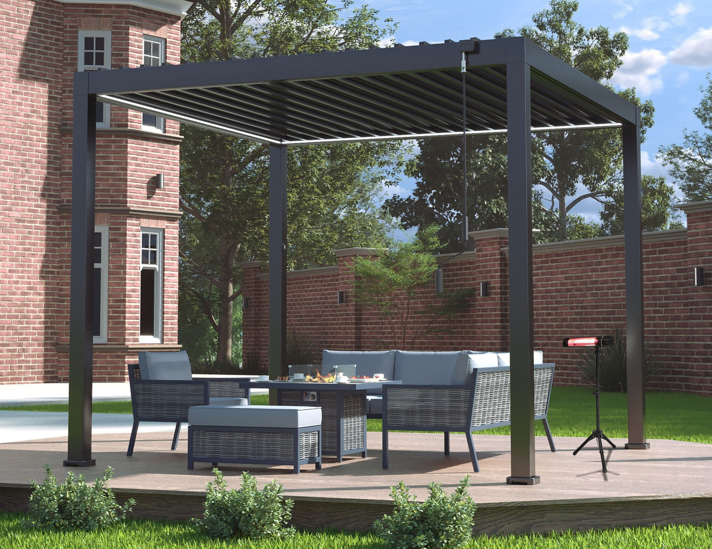 LuxShade™ 3×3m Aluminium Pergola with LEDs, Double-Layered Louvred Roof