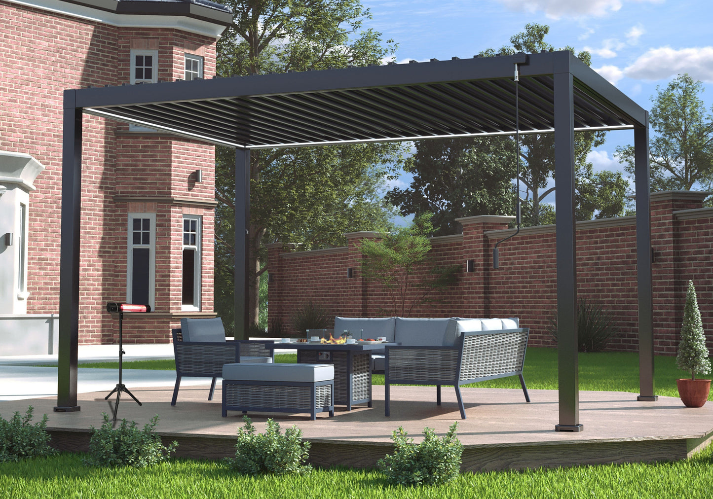 LuxShade™ 3×4m Aluminium Pergola with LEDs, Double-Layered Louvred Roof