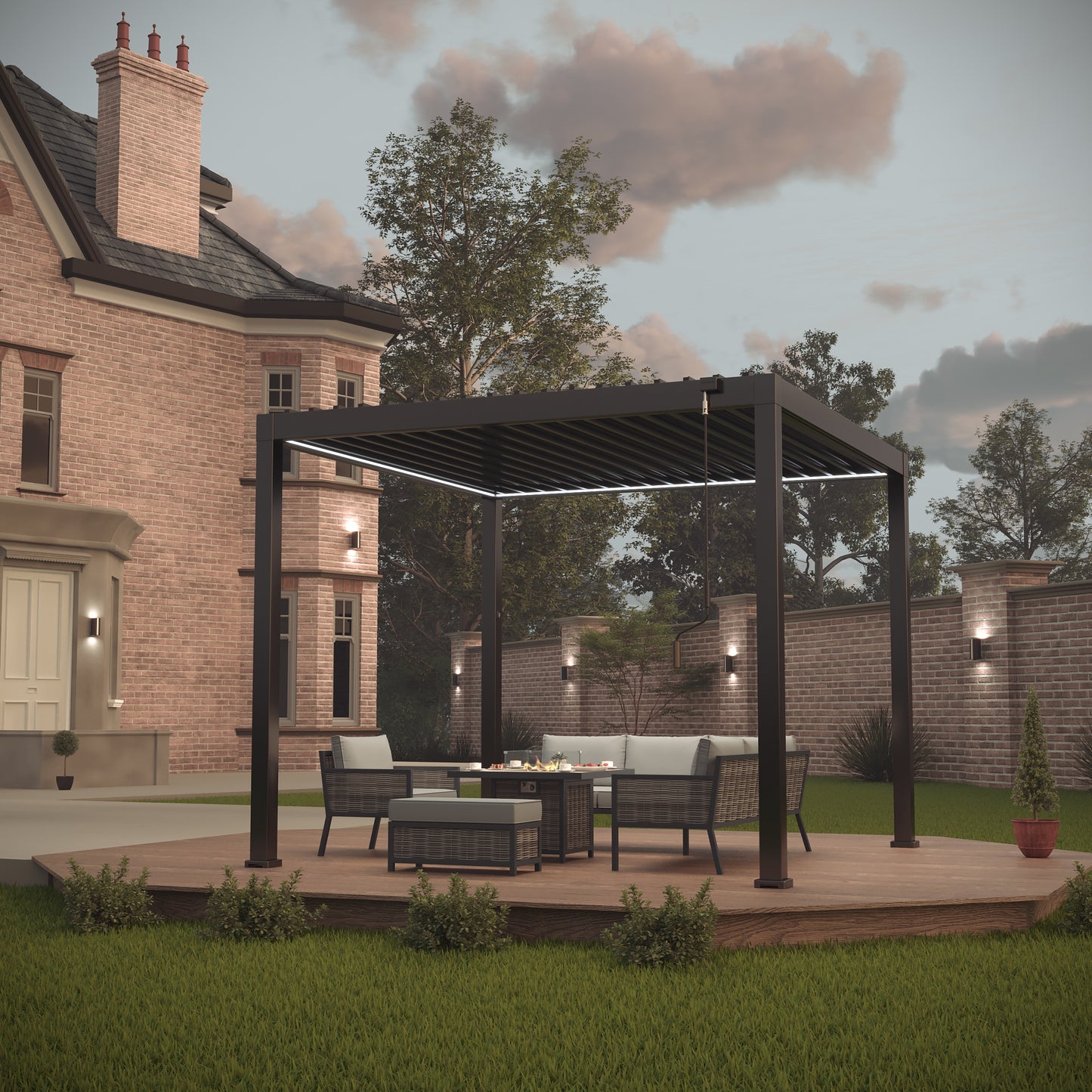 Heavy Duty Grey Aluminium LED Pergola with Double Louvered Shutter Roof 3 x 3m