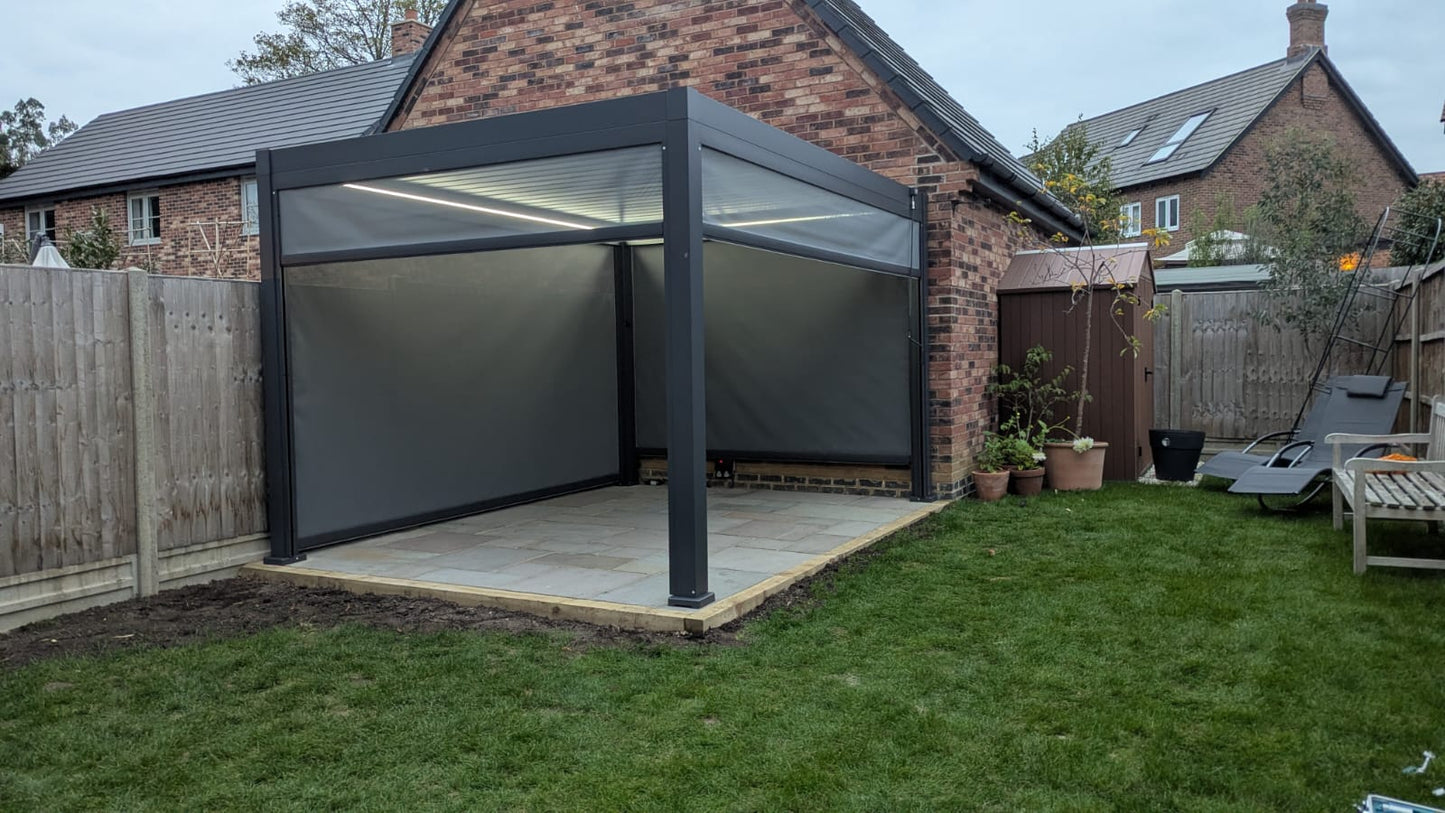 LuxShade™ 3×4m Aluminium Pergola with LEDs, Double-Layered Louvred Roof