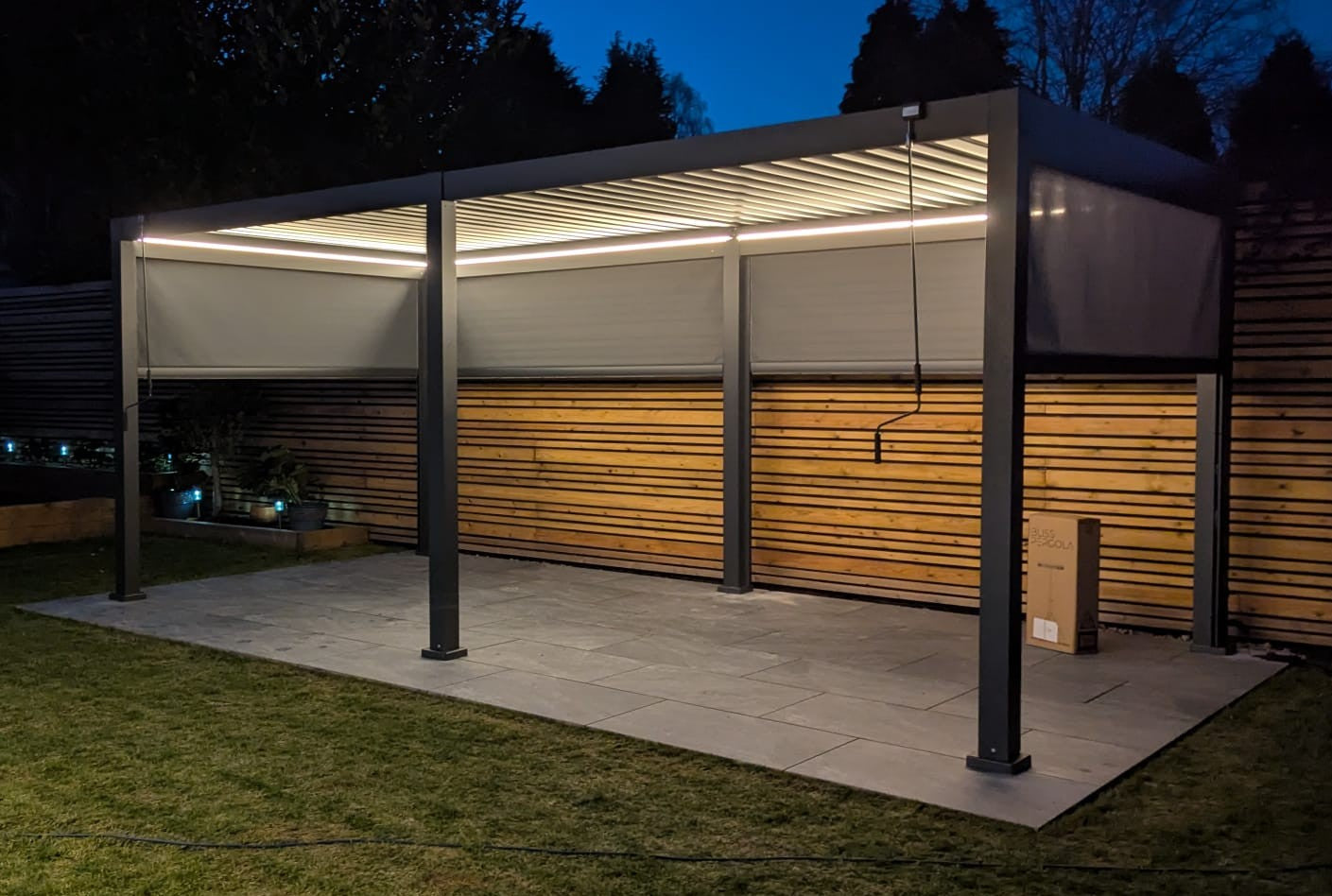 LuxShade™ 3×6m Aluminium Pergola with LEDs, Double-Layered Louvred Roof