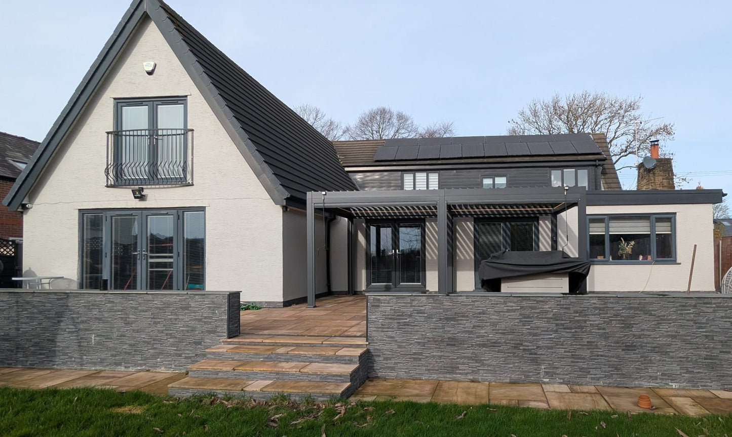 LuxShade™ 3×6m Aluminium Pergola with LEDs, Double-Layered Louvred Roof