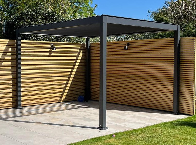 LuxShade™ 3×4m Aluminium Pergola with LEDs, Double-Layered Louvred Roof
